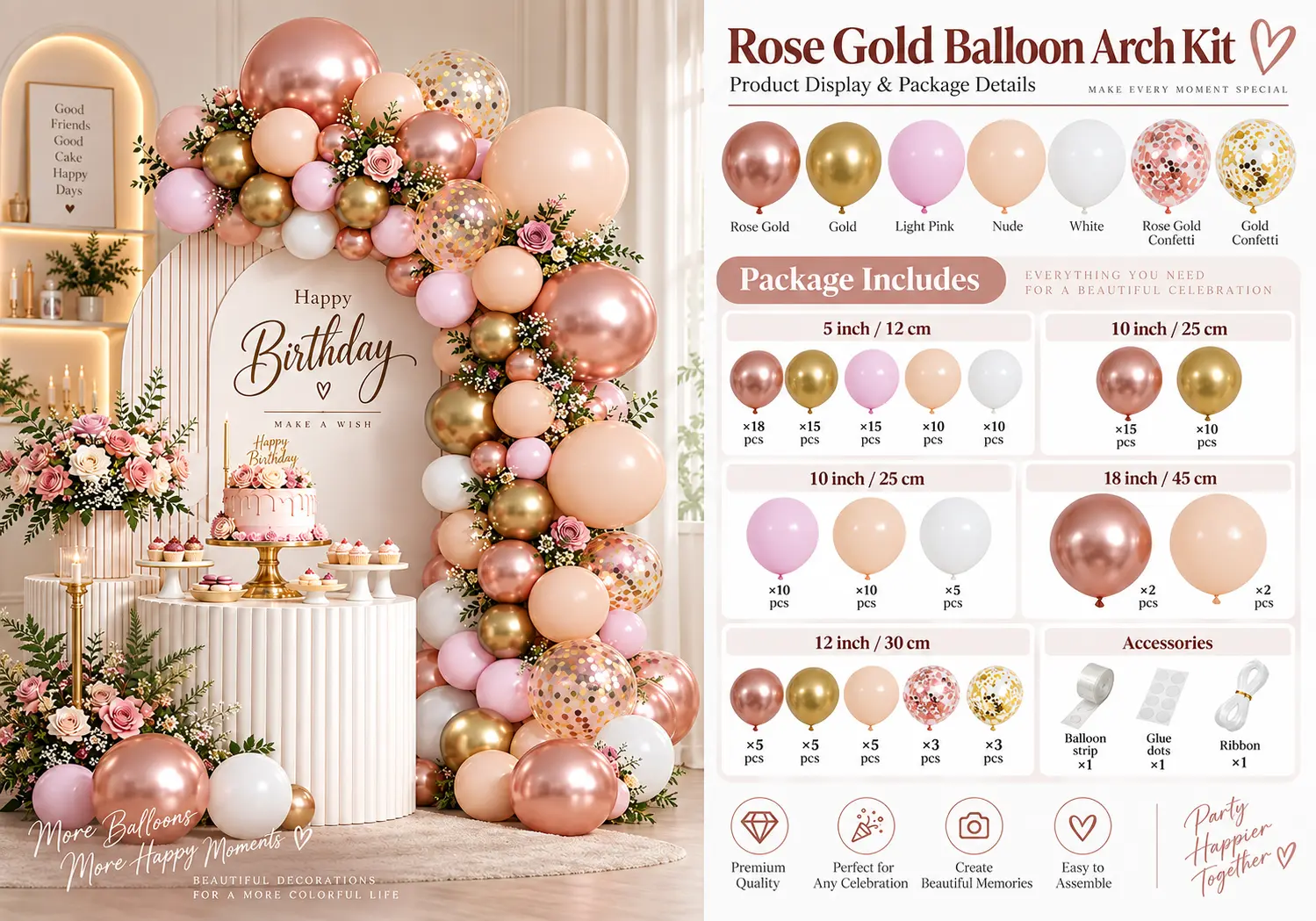Party Balloon Arch Kit sample with balloons accessories and packaging